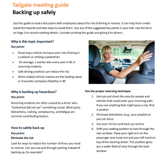 Tailgate meeting guide: Backing up safely