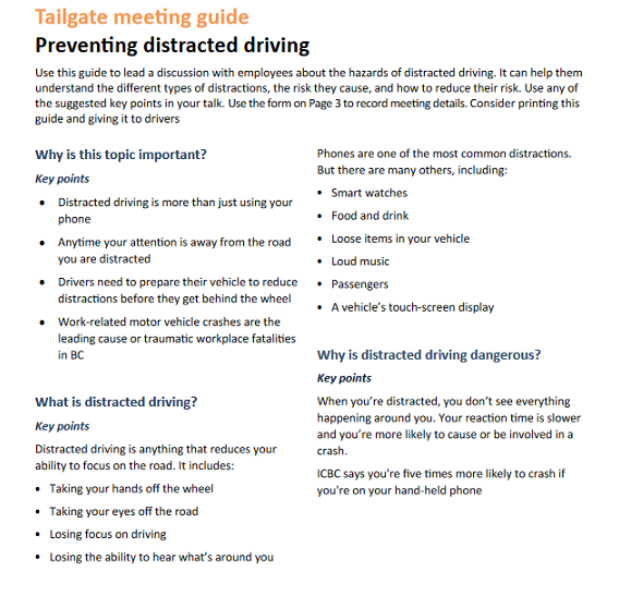 Tailgate meeting guide: Preventing distracted driving