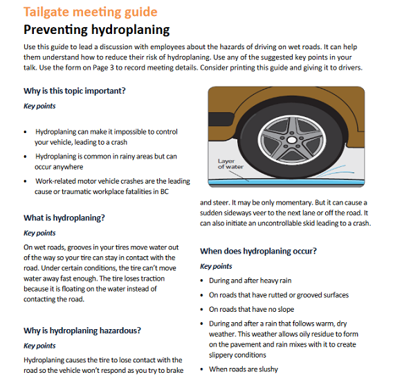 Tailgate meeting guide: Preventing hydroplaning