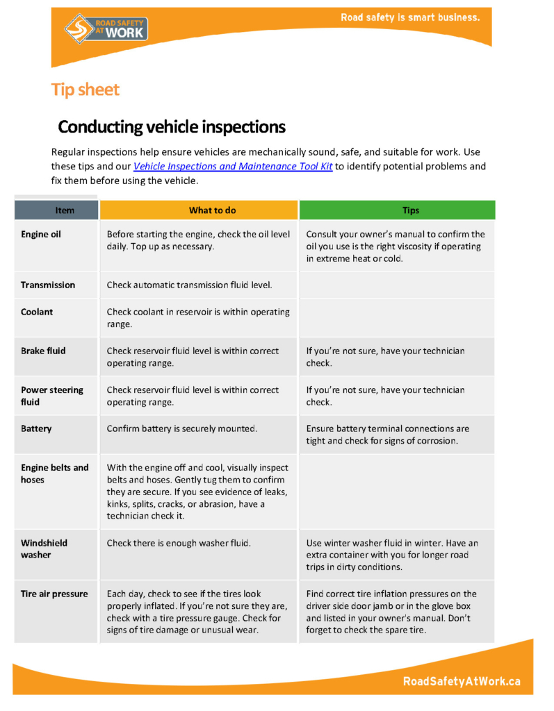 Conducting Vehicle Inspections Road Safety At Work 