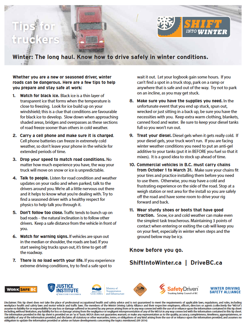 Winter Tips for Truck Drivers - Road Safety at Work