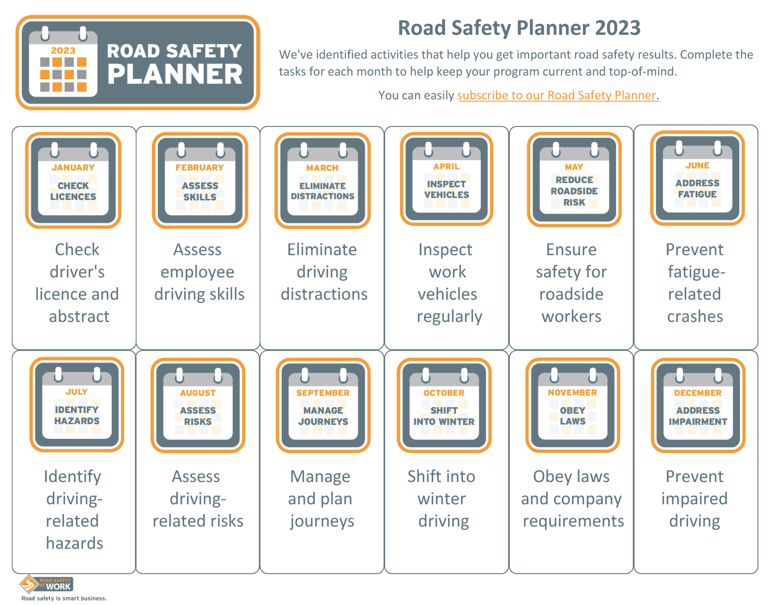 Road Safety Planner Calendar Road Safety at Work